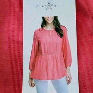 Fever Women's 3/4 Sleeve Peasant Tunic Blouse Top Size XXL Coral NWOT